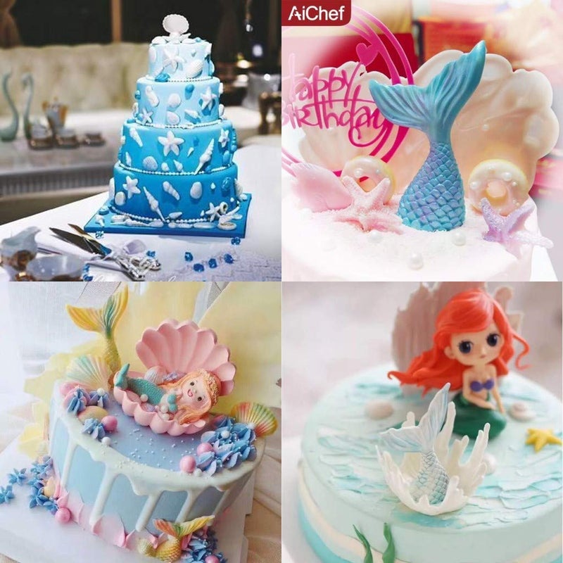 SUNKOOL Mermaid Theme Cake Mold,Seashell,Starfish Mermaid Tail Silicone Mold Cupcake Toppers Mold for Candy,Chocolate,Fondant,Polymer Clay,Crafting Projects,Cake Decoration - Image 2